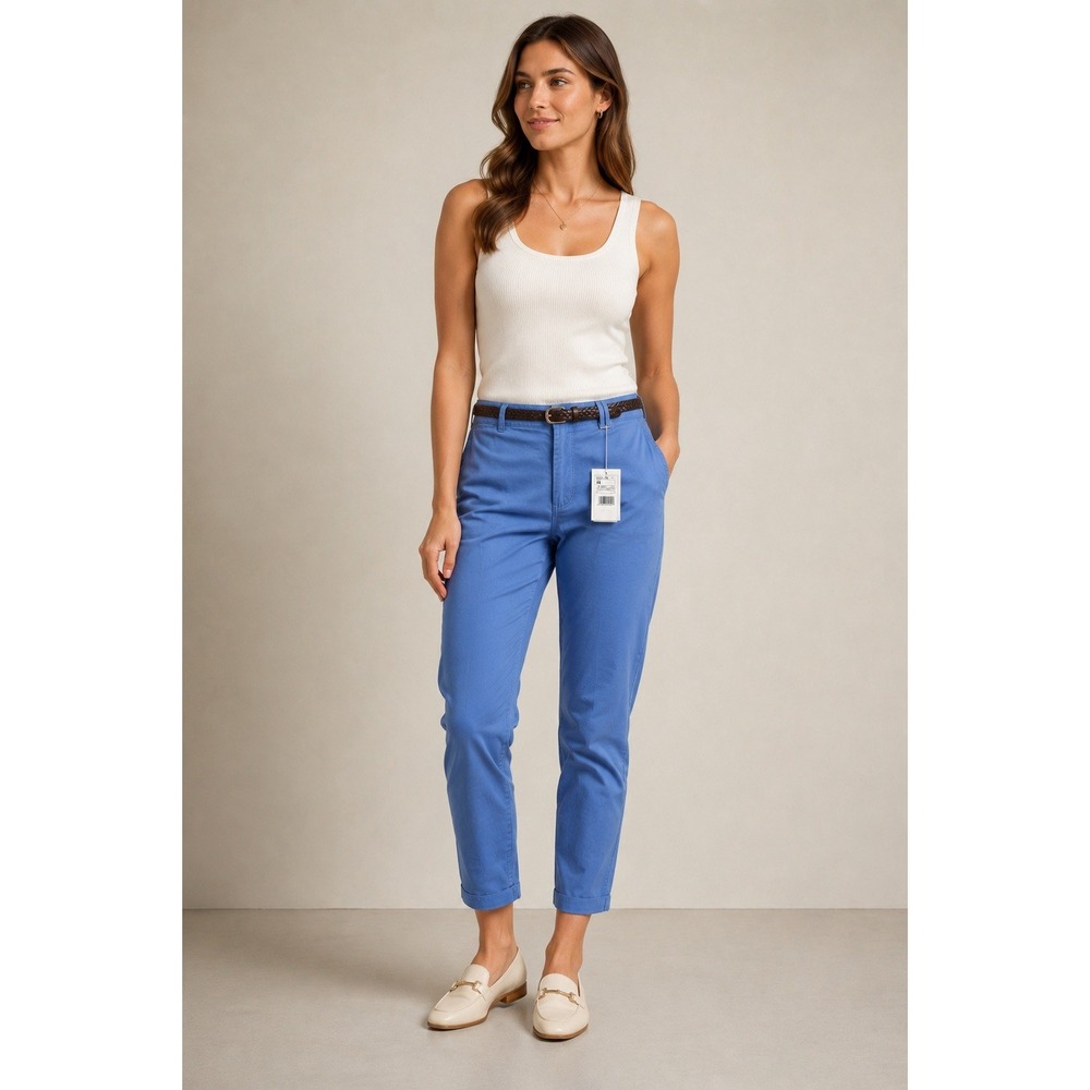 PIAZZA ITALIA Women's Blue Chino Pants belt Made In Italy Size 44 US 8 New #31